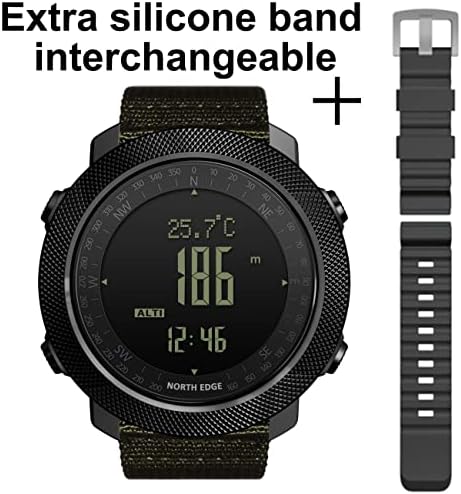 North Edge Apache Tactical Sports Watches for Men , Outdoor Survival Military Compass Rock Solid Digital Watches with Durable Band, Steps Tracker Pedometer Calories (Green)…