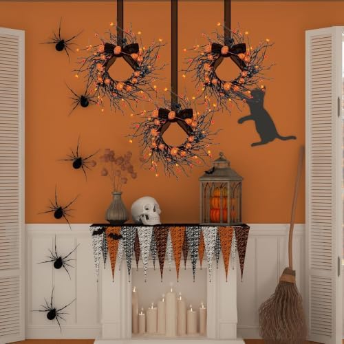 8 PCS Mini Halloween Candle Rings Berry Pumpkin Wreath for Kitchen Cabinet