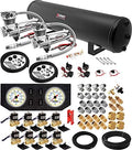 Vixen Air 12V Air Suspension Kit with 200 PSI Compressors and 5 Gallon Tank Onboard Air Ride System for Truck, RV, Car | for Air Bags, Air Springs, Load Leveling, Towing, Train Horns, VXX1208GW/4852DC