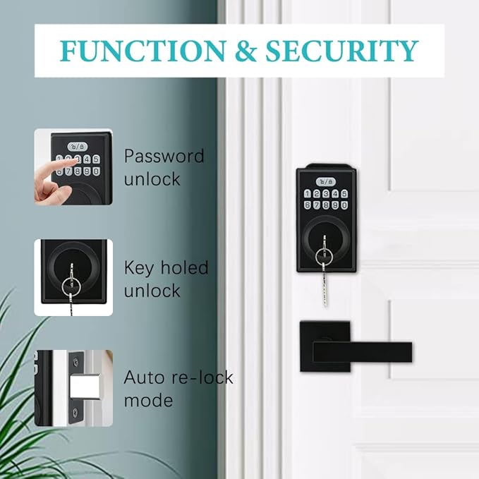 Keyless Entry Door Lock with 2 Handles, Electronic Keypad Deadbolt Front Door
