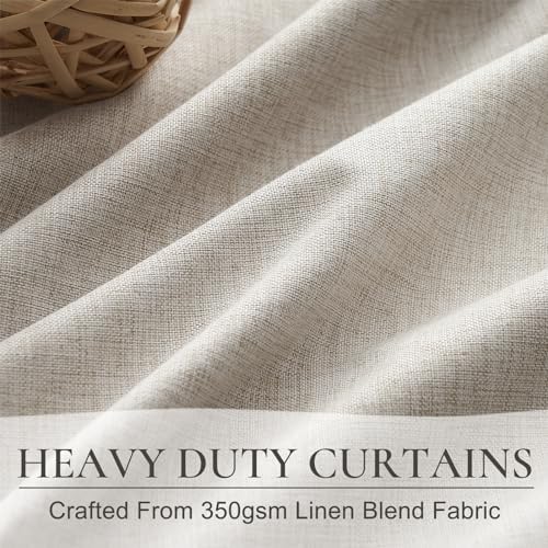 QJmydeco 100% Blackout Curtains 45 Inches Long 2 Panels Set, Short Linen Heat Blocking Drapes 46 Inch Small Window Decor for Kitchen Bedroom Bathroom Thermal Insulated Textured Look Hook Belt