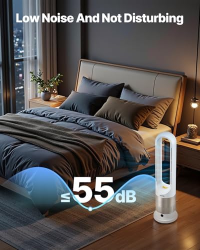 VEVOR Tower Fan Bladeless, 16 ft/s Velocity Quiet Floor Fan with Cooling Effect & Heating Mode, 80° Remote Oscillating Fan, 8-Speed 9H Timer Standing Fans for Bedroom, Office, Home