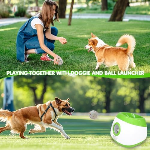 MEKAPLE Automatic Dog Ball Launcher, Upgraded Interactive Dog Balls Thrower with 3 Distance 29Ft-79Ft, Remote Control Ball Launcher for Medium & Large Dogs, 5 Etpu Balls Included (Lime Green)