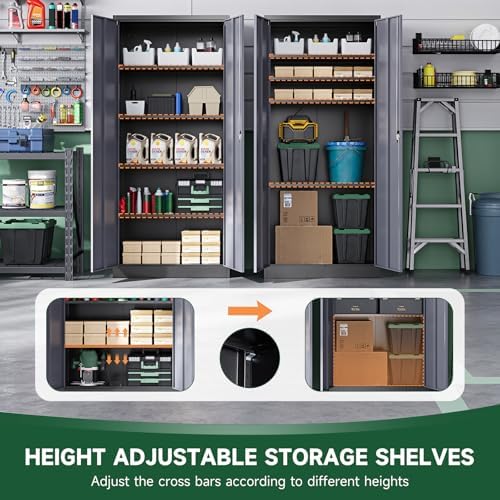 Letaya Metal Garage Storage Cabinets with Lock Door and Adjustable Shelves, Steel Tool Cabinets for Home,Office,Warehouse Organisieren (Black Grey, 72" H)