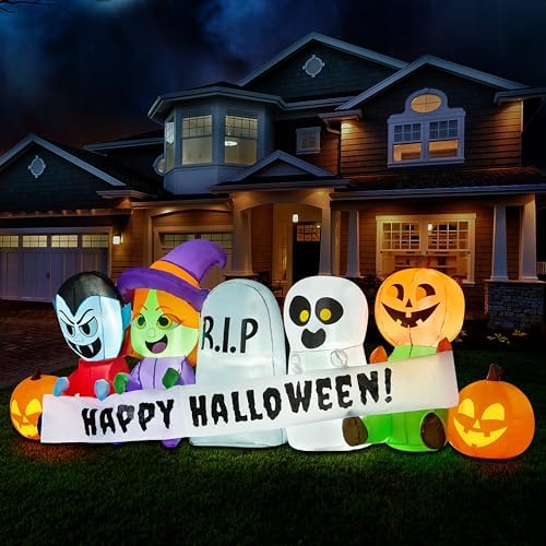 Joiedomi 8 FT Long Inflatable Halloween Decor Outdoor, Halloween Blow Up Decorations Inflatable Pumpkin Ghost Vampire Witch Tombstone with LEDs for Yard Decorations
