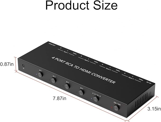 Azduou 4 AV to HDMI, 1080P/720P 4 Way RCA Composite CVBS AV Switch to HDMI