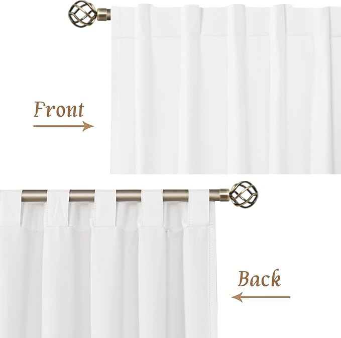 LAMIT 100% Blackout White Linen Curtains 48 Inches Long, Linen Textured Living