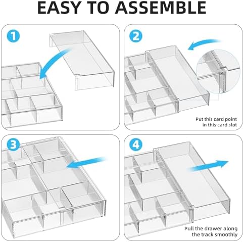 Marbrasse Expandable Desk Drawer Organizer, Clear Plastic Drawer Organizer Tray with 10 Adjustable Compartments, Desk Organizers and Accessories, 5 Drawer Dividers for Office Supplies (Clear-2P)
