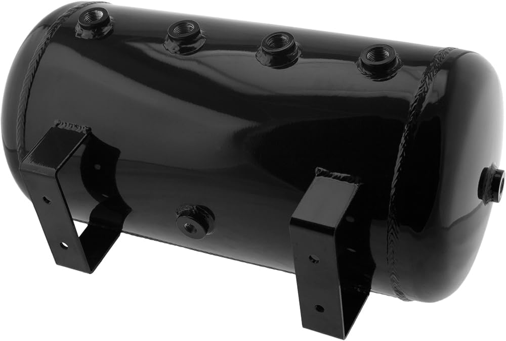 Vixen Air 6 Gallon Aluminum Air Tank 200 PSI, 9 Ports Kit Black VXT5200AB For Air Suspension, Air Ride, Bag, Train Horn | Kit Includes Mounting Hardware