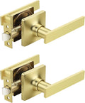 Mengico 2 Pack Passage Door Levers Gold Finish, No-Locking Keyless Square Door
