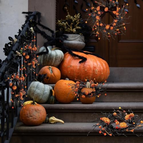 8 PCS Mini Halloween Candle Rings Berry Pumpkin Wreath for Kitchen Cabinet