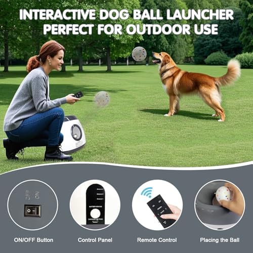 MEKAPLE Automatic Dog Ball Launcher, Upgraded Interactive Dog Balls Thrower with 3 Distance 29Ft-79Ft, Remote Control Ball Launcher for Medium&Large Dogs, 5 Etpu Balls Included (Silver Grey