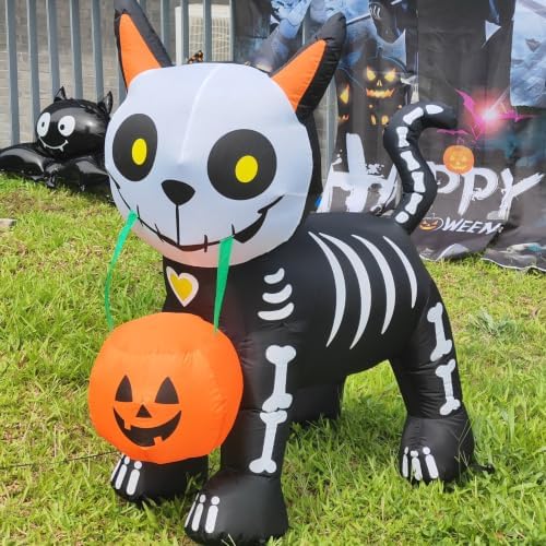 5FT Halloween Inflatables Cute Skeleton Cat Outdoor Decorations