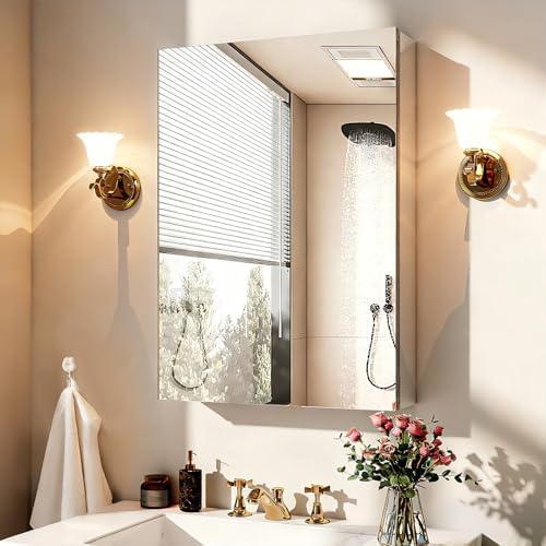 BEAUTYPEAK 16" x 24" Bathroom Medicine Cabinet Mirror with Storage