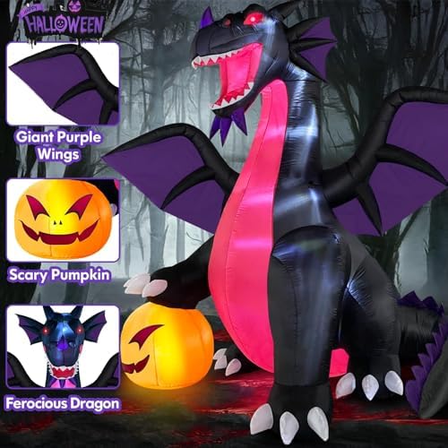 Danxilu 9FT Halloween Inflatable Dominating Dragon with Pumpkin Decoration