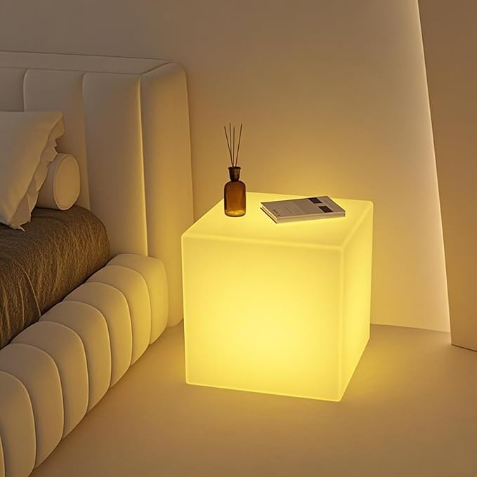 Mr.Go 15-Inch LED Cube Chair, 16 Dimmable RGB Colors Cube Seat w/Remote
