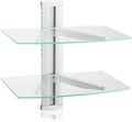 suptek 2 Tiers Glass Floating Shelves, Flat Black Wall Mount Bracket, AV Shelf, Media Shelf for DVD Player / PS4 / Cable Boxes/Game Consoles/Sky Box/TV Accessories, 17.6kg Load Capacity
