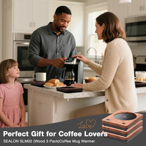 SEALON M03B Wood 3 Pack Beverage Warmer with 4H Auto Shut-Off & FCC Certi...
