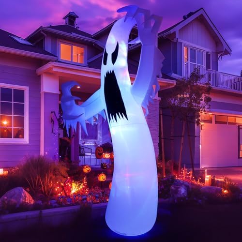 Sizonjoy 12 Ft Giant Halloween Inflatable Ghost, Blow Up Halloween Decorations Outdoor Built-in Changing LED Lights for Outdoor Indoor Yard Garden