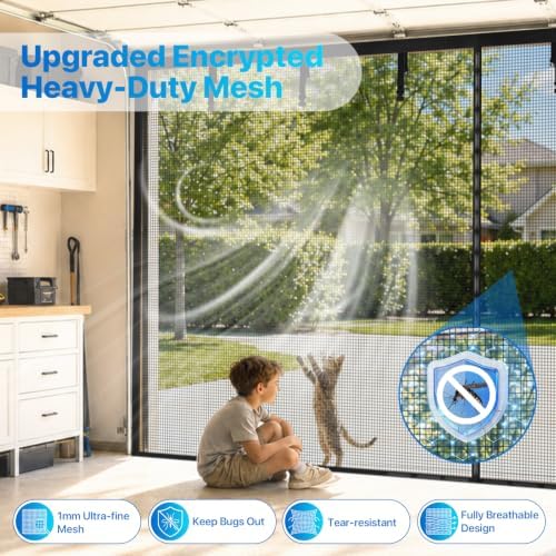 Heavy Duty Garage Screen Door for 1 Car Garage Pull Down, LOVIGA 8×7FT Magnetic Fiberglass Garage Door Screen Garage Net Screen with Magnet, Tear-Resistant, Easy Assemble, Fine Mesh Keep Bugs Out