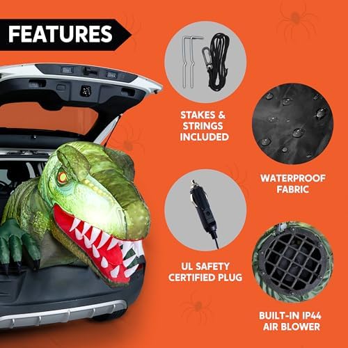 Joiedomi Animated Halloween Inflatable Outdoor Decorations, Trunk or Treat Car Decorations, Blow Ups Animated Dinosaur with LEDs for Halloween Yard Decoration