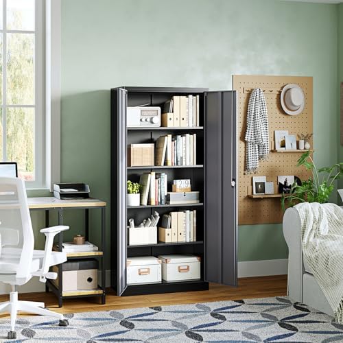 Letaya Metal Garage Storage Cabinets with Lock Door and Adjustable Shelves, Steel Tool Cabinets for Home,Office,Warehouse Organisieren (Black Grey, 72" H)