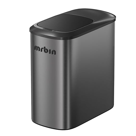 MRBIN Stainless Steel Motion Sensor Bathroom Trash Can, 10L / 2.6gal Slim Smart