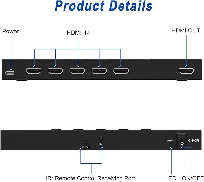 5-in-1 HDMI Converter with 4k@60Hz HDMI Switch & Infrared Remote Control