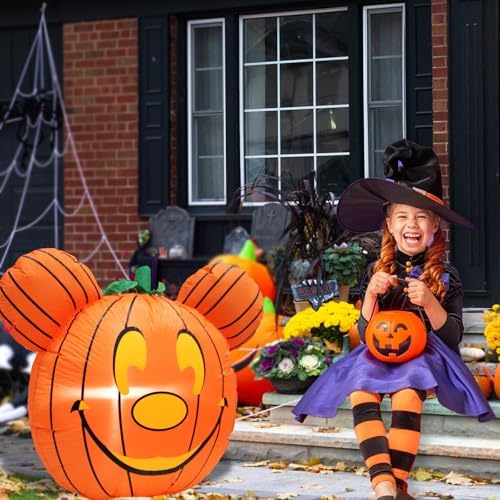 Mouse Theme Inflatable Pumpkin Cute Halloween Blow Up Yard Decorations for Party Garden Lawn Decor
