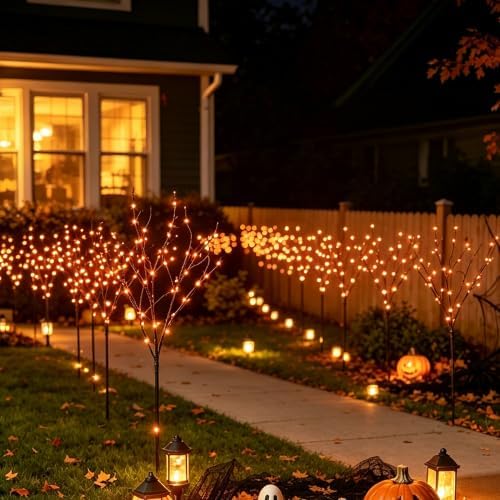 Hairui Lighted Halloween Tree Branches with Timer 32IN 100L Orange Fairy Lights, Black Twig Branch Lights Battery Operated or Indoor Outdoor Halloween Party Decoration