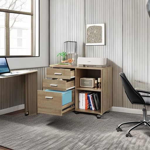 DEVAISE 3 Drawer Mobile File Cabinet, Wood Lateral Filing Cabinet, Printer Stand