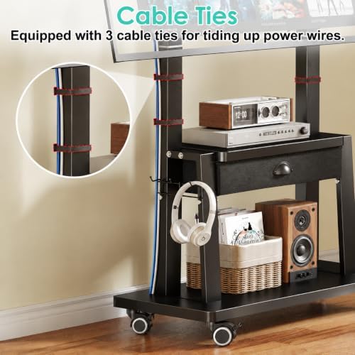 rolling tv stand with power outlet,tilt tv cart on a desk or shelf