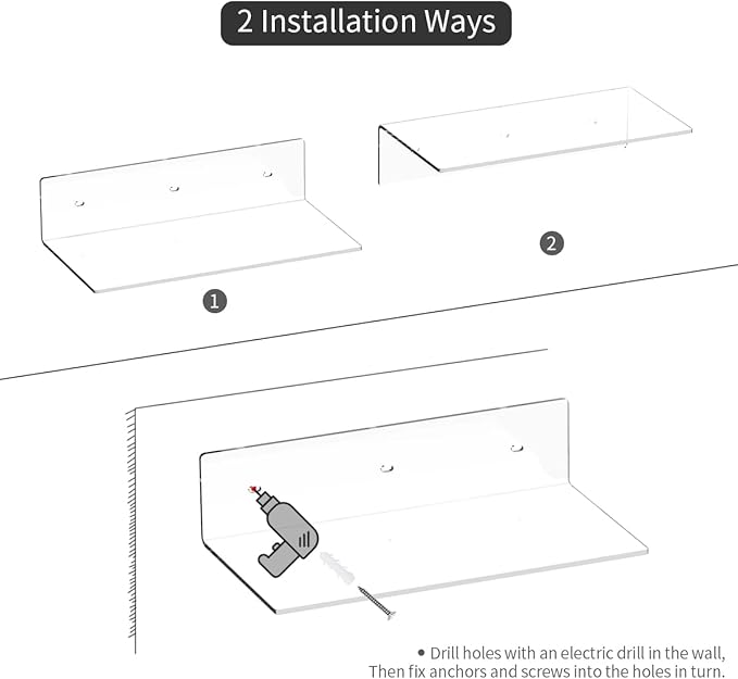 Acrylic Wall Shelves 36 24 12 Inches, Wall Mounted Display Shelves