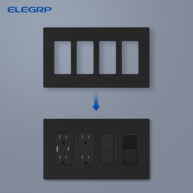 ELEGRP 4-Gang Screwless Decorative Wall Plates, Mid-Size Unbreakable (5 Pack)