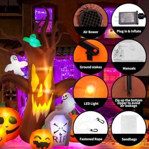 Max Fun 8FT Halloween Inflatables Decorations Inflatable Dead Tree Outdoor Decorations with LED Lights Built-in Blow Up Yard Decoration Pumpkin Ghost for Outdoor Garden Lawn(8Ft-Halloween Dead Tree)
