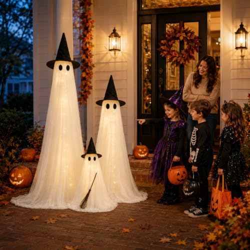 Halloween Decorations Outdoor 3 Pack Lighted Ghost-Family with Timer Remote
