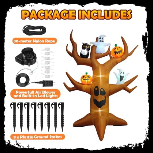 9ft Halloween Inflatable Ghost Tree Halloween Airblown Inflatable Outdoor Decor Blow up Yard Decor with RGB LED for Yard/Patio/Lawn/Garden (D)