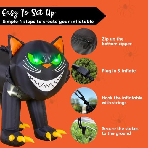 Joiedomi 7 ft Halloween Inflatables Outdoor Decoration, Blow Up Black Cat Inflatable with Moving Head & Green Eyes, Halloween Blow Ups Yard Decoration with LED Lights for Party Lawn Garden Decor