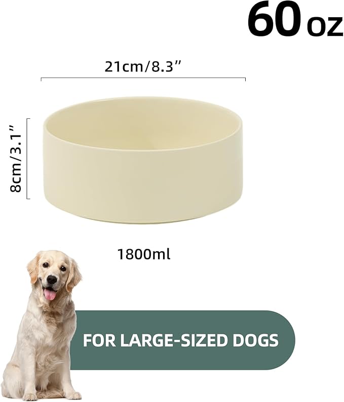 Ceramic 8.2inch Dog Bowl for Large-Breed Dogs, Anti-Slip and Weighted Pet Food