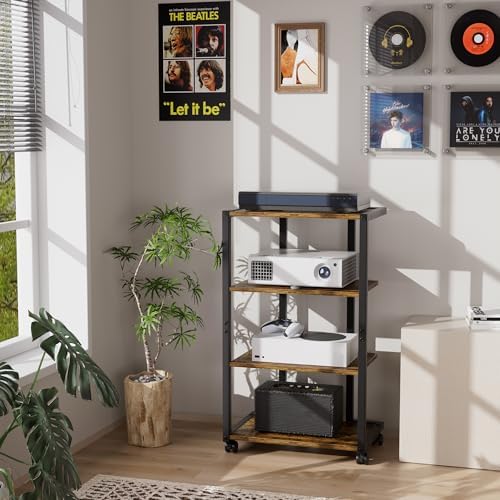 Aquzee AV Media Stand with Wheels, 4-Tier Game Console Shelf