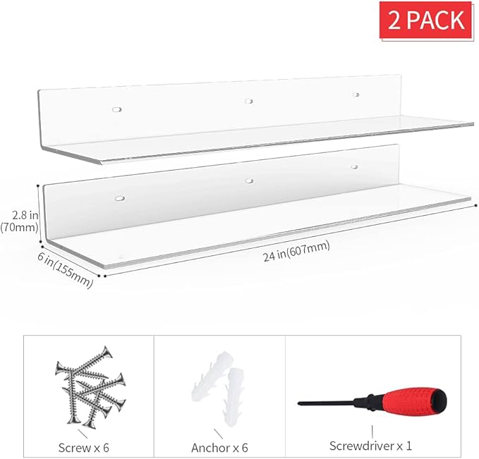 24 Inches Clear Floating Shelves (2 Pack)