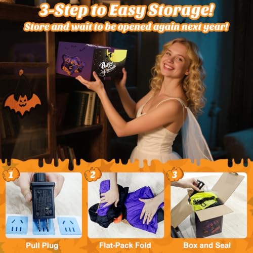 Danxilu 8FT Long Halloween Inflatables Pumpkin Witch Hat & Ghost Combo