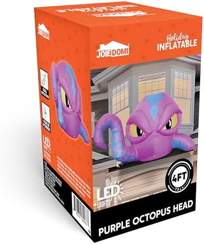 Joiedomi 4 FT Tall Halloween Inflatable Purple Octopus Head with Tentacles Broke Out from Window with Built-in LEDs Blow Up for Halloween Window Decor, Outdoor Yard Garden Lawn Party Decoration