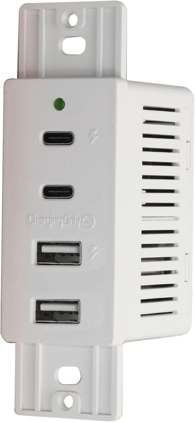Magnadyne Wall Mount USB-C & USB-A Charging Ports for RV & Vehicle Use, New Model, Includes Wall Plate (White)