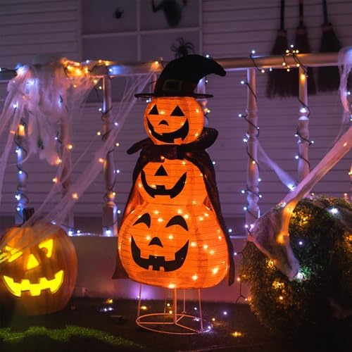 3FT Light Up Halloween Collapsible Pumpkin Decorations Outdoor with Timer