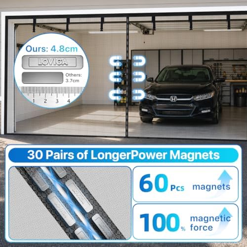 Heavy Duty Garage Screen Door for 1 Car Garage Pull Down, LOVIGA 8×7FT Magnetic Fiberglass Garage Door Screen Garage Net Screen with Magnet, Tear-Resistant, Easy Assemble, Fine Mesh Keep Bugs Out