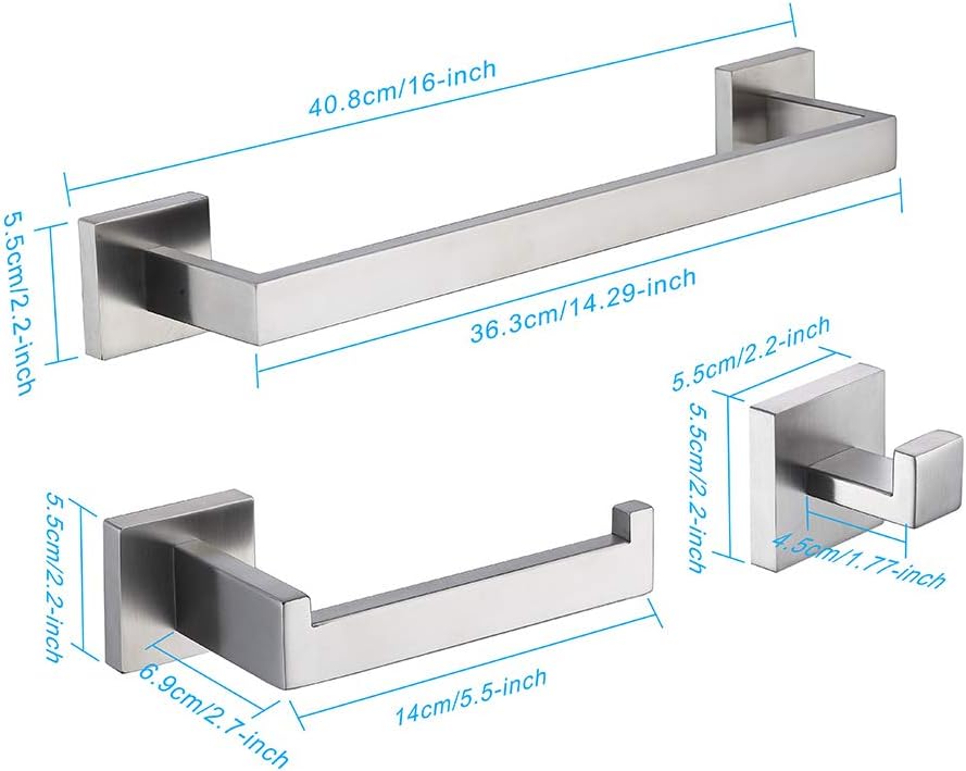 tastos 3-piece bathroom hardware set brushed nickel wall, package contents