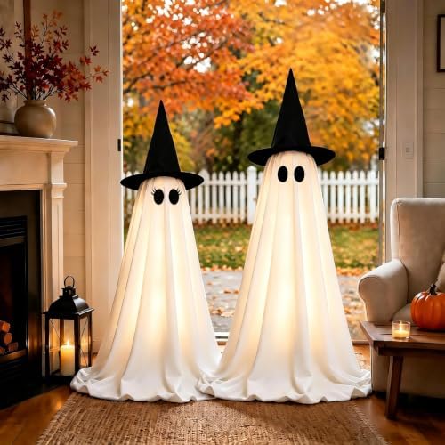 Halloween Ghost Decorations Indoor, 2 Packs Light Up Ghosts with Remote