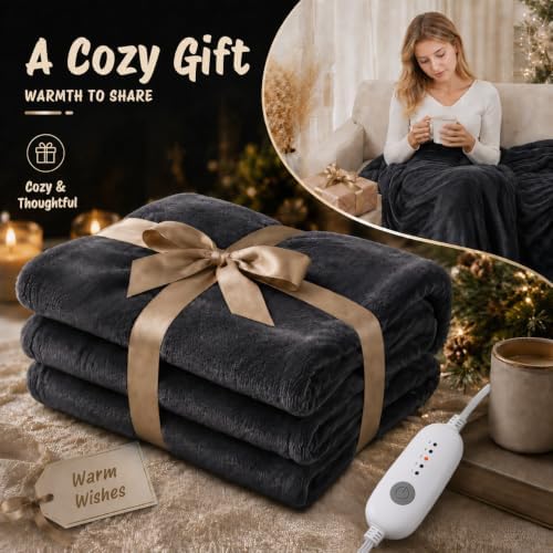 Eydna Electric Heated Blanket Full Size 72"x84",Fast Heating Throw, Soft Plush Microplush for Bed & Couch, 10 Hours Auto Off & 5 Heating Levels, Machine Washable, Gifts for Womens & Family-Dark Gray