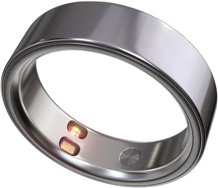 Smart Ring Health Tracker 5ATM Waterproof Sport Ring Exclusive Vibration Alerts Titanium Blood Oxygen/Sleep/Emotional Management Women Cycle Prediction Compatible with iOS/Android Frost Silver 8.5